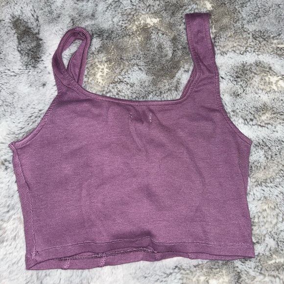 purple ribbed tank crop top - Picture 2 of 2